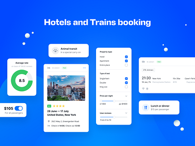 Hotel and Train booking accommodation finder booking platform booking system hotel booking interactive design mobile ui design property search responsive design train booking travel app ui travel dashboard travel management travel organizer travel platform trip planner user interface user reviews ux design uxui web design