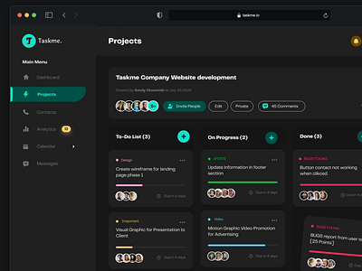 Project Management Web App dark theme dashboard project management project mgt web app