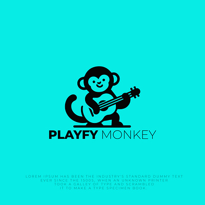 Monkey Play Logo Design abstract logo branding graphic design guitar logo logo logo design minimal logo monkey guitar logo monkey logo