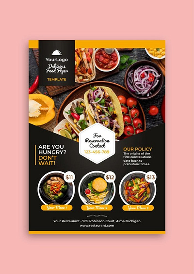 Create Food Flyer Design arts crafts book cover design brand style guide fashion design font design hand lettering illustration image editing mockup lettering logo design logo design minimalistic logo pattren design photo manipulation poster design shopify development social media post social sciences tutorial transcription typography design vector tracing