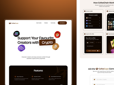 CofeeCuppa - Earn & Support with crypto blockchain crypto cryptocurrency defi landingpage mobile ui ux web web3