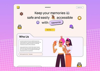 MEMORIZE - Retro Landing Page animation color design figma illustration retro ui webdesign website