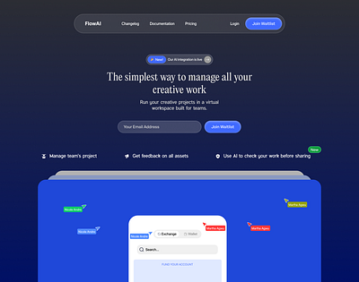 Flow AI web dark mode design figma portfolio ui website