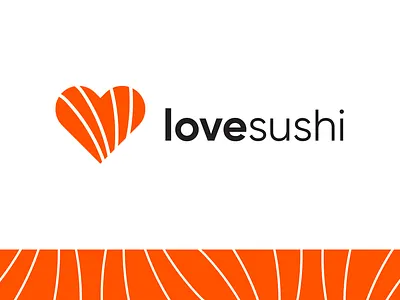 Love Sushi Logo Flat Design Illustration branding corporatestyle design fish flat heart icon japan minimalist pattern restaurant rice roll seafood symbol vector