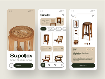 Supellex Chair Furniture Store App UI Design animation branding motion graphics ui