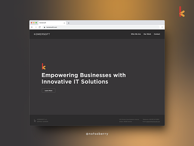 KOMERSOFT LLC — IT consulting company (2023) about us card information consulting contact dark dark theme design grid it main screen simple ui uiux ux