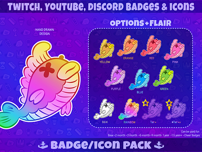 Dead Fish Content Creator Badges 2d art adobe illustrator animal illustrations badge badges content creator design designeroos fish illustration hand drawn icon design icon designs illustration illustrator jimadorii procreate streamer twitch youtube