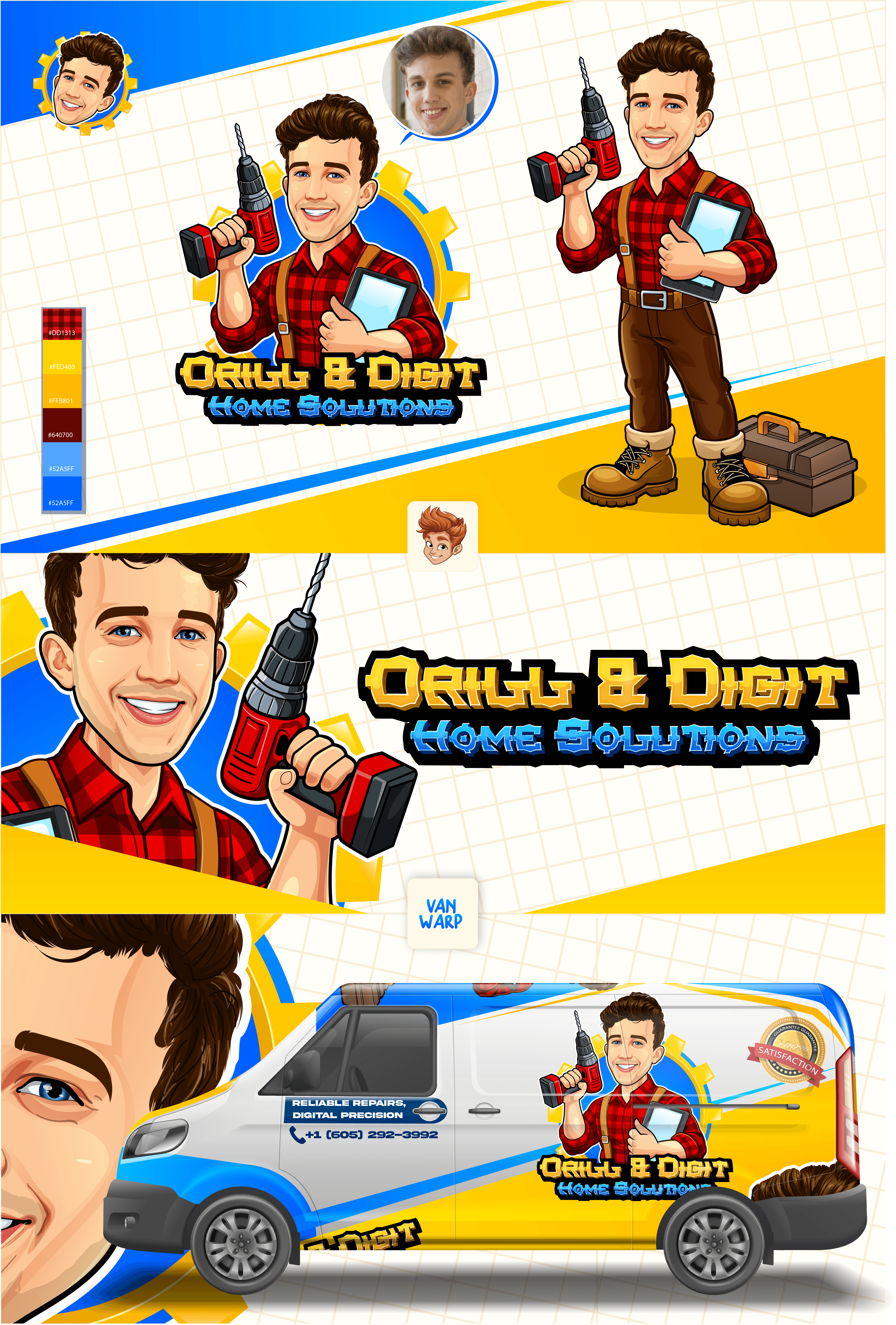 Handyman, Home repair, Cartoon mascot logo animation branding business logo caricature logo cartoon mascot design graphic design handyman handyman cartoon illustration logo ui vector