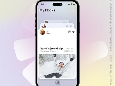 Everyone's photos magically in shared albums. branding flock ios mobile photos share social ui