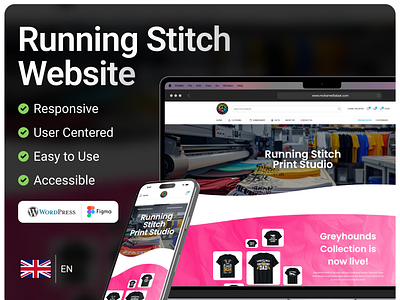 Running Stitch Print Studio Website custom orders website ecommerce website embroidery print shop online shop online store pod shop print on demand printing shop website ux ui woocommerce