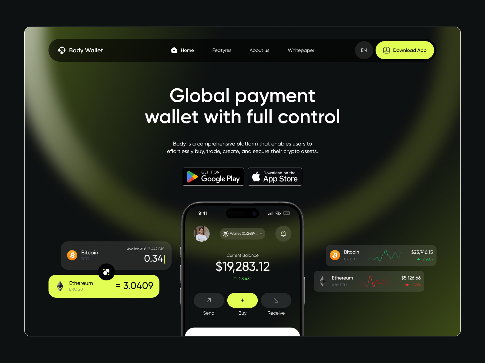 Body Wallet - Landing page design crypto crypto wallet landing page ui user interface wallet web3 website