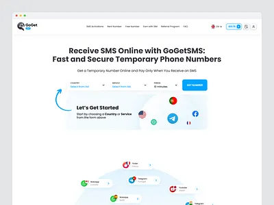 SMS Online service. User welcome guide after registration choose guide hero page landing page nav bar navigation bar onboarding selectors sms activation sms service ui design user guide ux design web guide web page website website guide welcome guide welcome page