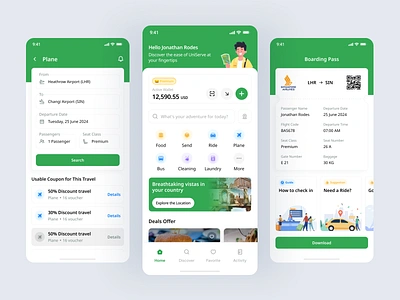 Uni Serve - Traveling Mobile App airport boarding book branding cleaning deals design details discount food guide homepage mockup online ride ticket travel ui ux wallet