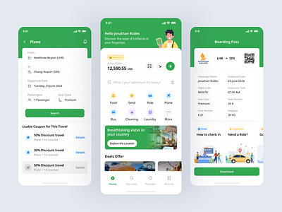 Uni Serve - Traveling Mobile App airport boarding book branding cleaning deals design details discount food guide homepage mockup online ride ticket travel ui ux wallet