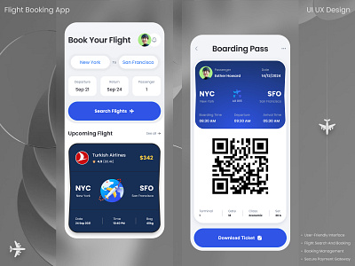 Flight Booking App air air ticket airplane airport app design app interaction boarding booking app design flight mobile mobile app mobileapp online booking online ticket pass ticket application ticket booking ui design uiux