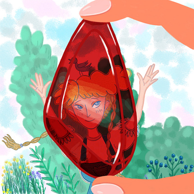 Рrecious 2d art children editorial girl golden green illustration nature precious red ruby summer