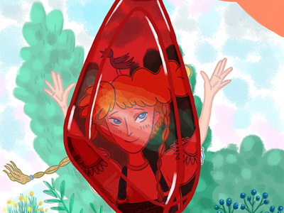 Рrecious 2d art children editorial girl golden green illustration nature precious red ruby summer