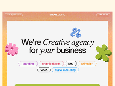 Creative agency Website 3d 3delements colorful creativeagency creativedesign design2024 figma trendydesign ui uidesign uiux vector webdesign