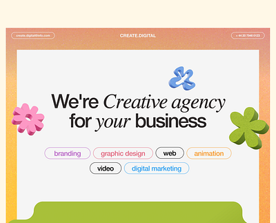 Creative agency Website 3d 3delements colorful creativeagency creativedesign design2024 figma trendydesign ui uidesign uiux vector webdesign