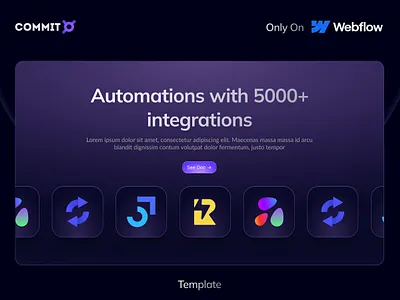 Commit Webflow Template Features branding card dark website design features hero illustration integrations landing saas features saas webflow saas website ui webflow webflow template website