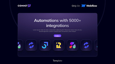 Commit Webflow Template Features branding card dark website design features hero illustration integrations landing saas features saas webflow saas website ui webflow webflow template website