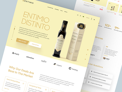 Entimio - Shopify Website Design for Olive Oil design ecommerce edible homepage interface landing landing page olive oil product product details product landing page shopify shopify landing page shopify website single product store store web web design website woocommerce