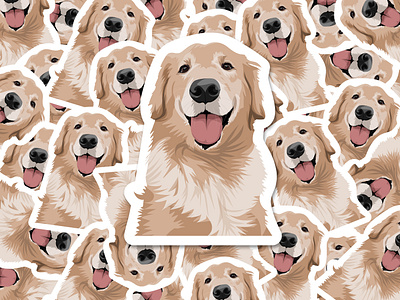 Fluffy friend dog golden retriever illustration sticker vector