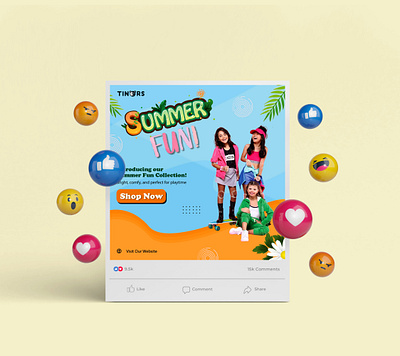 Kids Clothing Brand Post 3d advertising branding graphic design kids clothing kids fasion kids social media post motion graphics social media summer fun