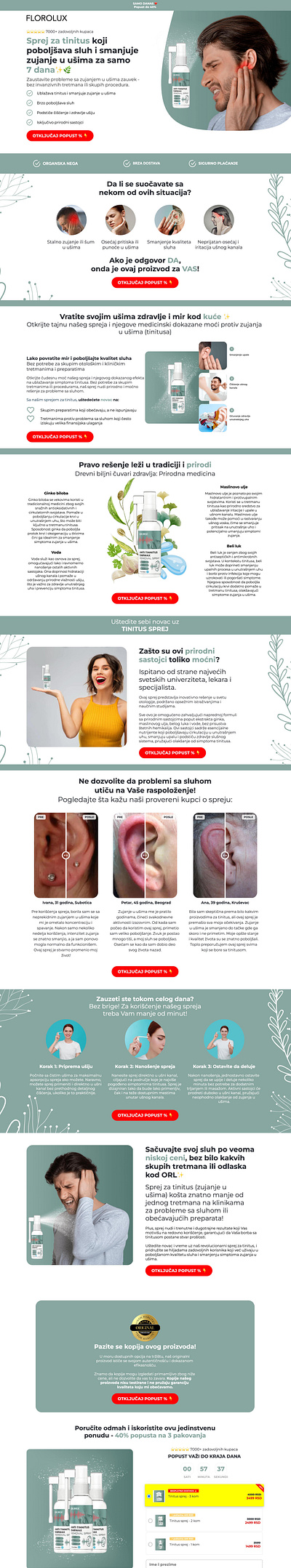 Tinnitus spray Funnelish Landing page medical product ecommerce funnelish replo shopify