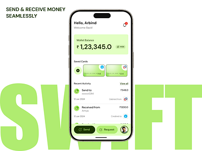 Swift - Send & Receive Money Seamlessly - Mobile UI UX Design aesthetics design finance finance app fintech minimal mobile app money sending app ui ui design uiux usability ux