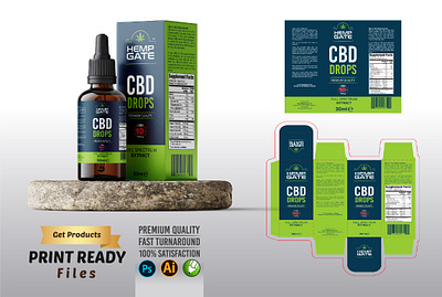 Hemp Gate CBD Drops Packaging Box & Label with Die-Cut branding cbd drops design graphic design illustration logo packaging print ready ui