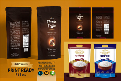 Classic Coffee Pouch Packaging Design branding design graphic design illustration logo packaging pouch print ready ui vector