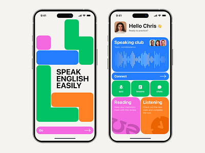 Learning Language App app design blue english green ios learning app pink ui