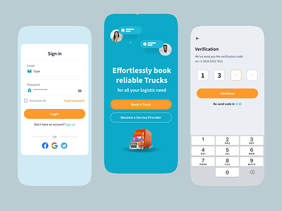 Sign in & Verification app landing screen app uiux application uiux creative app design creative design logistic app design mobile mobile app mobile design moving service app design otp screen service app design signin truck app design ui design uiroll verification screen welcome screen