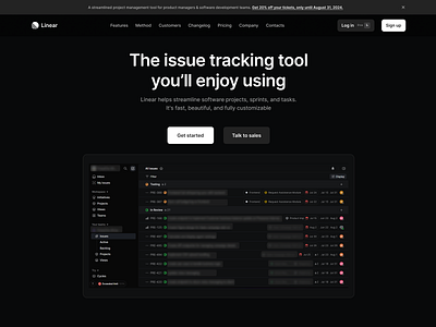 Linear 5.0 dark mode landing page linear productivity tool redesign responsiveness ui uiux web app website