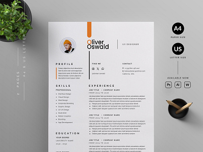 Resume/CV cover letter cv template design illustration professional resume ui us letter vector word