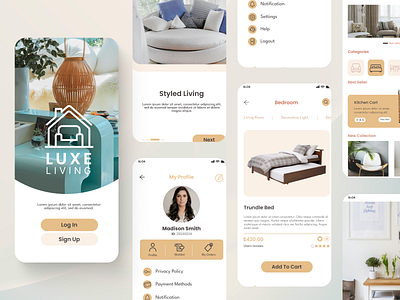 Luxe Living - Your Ultimate Interior Design Solution app design figma luxury luxury app mobile app