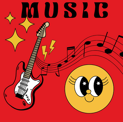 Music ai art graphic design guitar illustrator music pop pop art red sketch