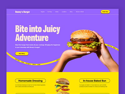 Boney's Burger Website branding burger business catering e commerce fast food food food and drink food delivery service hero section illustration landing page marketing mcdonald online delivery product design restaurant service uiux web design