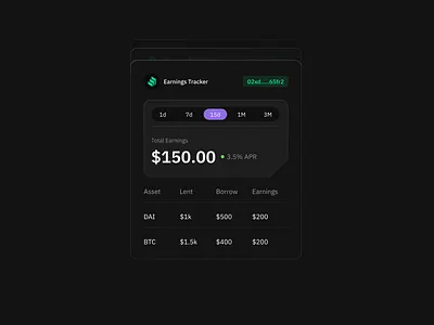 Compound finance Earnings Tracker binance blockchain crypto cryptocurrency defi finance fintech ui web3 widget