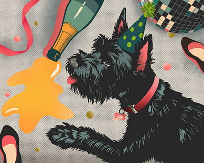 Scottie's New Years animal illustration character design colorful design design graphic design greeting cards holiday merchandise illustration new years eve illustration