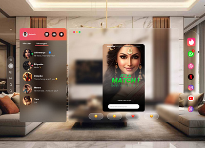 Tinder Application - Apple Vision Pro 3d animation apple ar branding figma graphic design logo mock up motion graphics ui vision pro vr xr