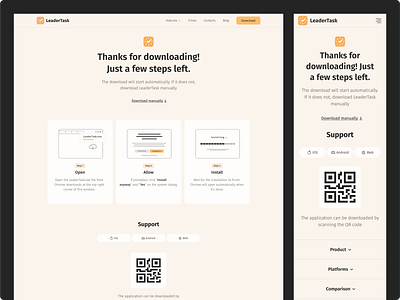 Downloading page for Task-Manager | Installation page branding clean design colors dashboard downloading graphic design logo minimalistic design mobile design orange pastel saas task manager ui ui design uiux ux website website design