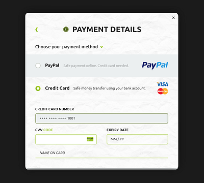 Payments details brand branding cvv code design expiry date graphic design illustrator ai number papers pattern paypal credit card paypal logo photoshop psd popup payment details print designer safe transfert senior designer typo typography ui ui ux designer uix visa mastercard logo