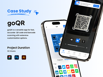 goQR: The Ultimate QR Code and Barcode Scanner appdesign appdevelopment appshowcase barcodescanner case study customqr designinspiration fastscanning goqr mobileapp mobileinnovation productivityapp qrcodegenerator qrscanner scanwithease techinnovation techtools uiuxdesign userfriendly