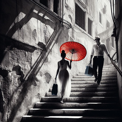 Woman Holding a Red Parasol illustration