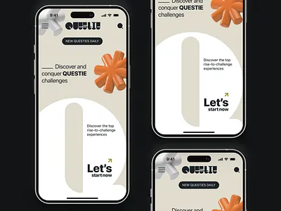 Questie Homepage Concept branding card illustration interaction logo ui ui design uiux