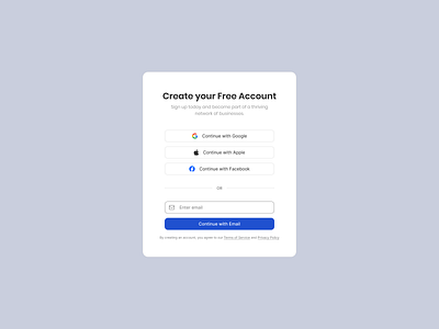 Create your account button continue with apple continue with email continue with facebook continue with google create your account design exploration digital design enter email figma input field light mode log in product design sign in sign up ui ux web web design