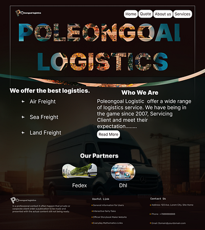 A logistics webpage sample branding logo product design ui