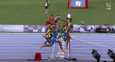 Noah Lyles Wins Gold by a Hair: Unbelievable Photo Finish Shocks design illustration